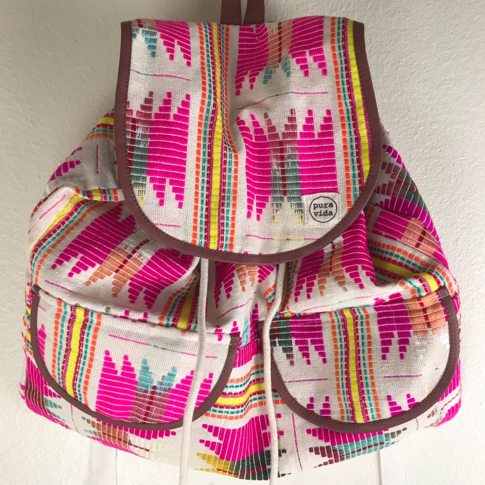 Pura Vida White/Colorful Aztec Backpack NWOT